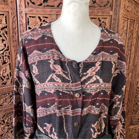 Vintage Cerimonial Indonesian Woven Ikat Boho Patterned Button Front Jacket - Picture 11 of 13